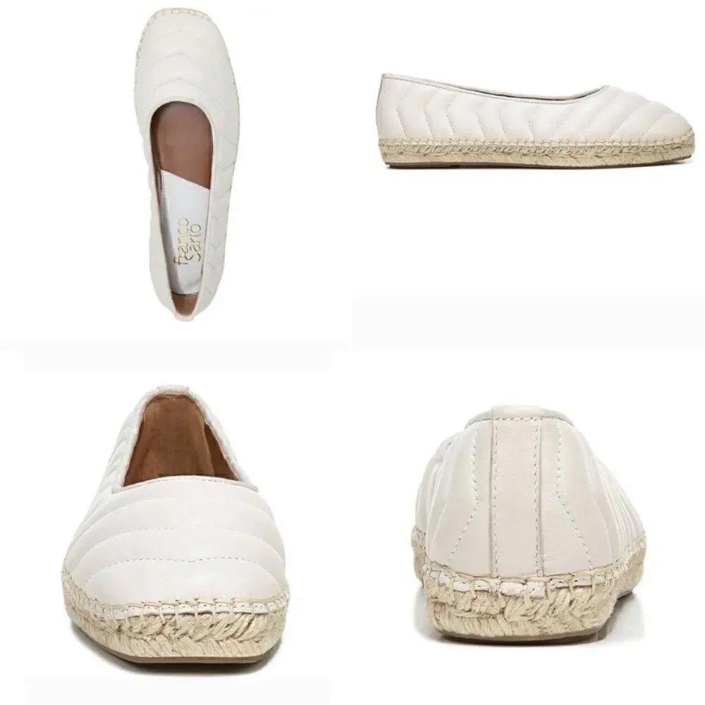 Franco Sarto Kiya Leather Quilted Square Toe Espadrilles Loafer Cream Sz 8.5